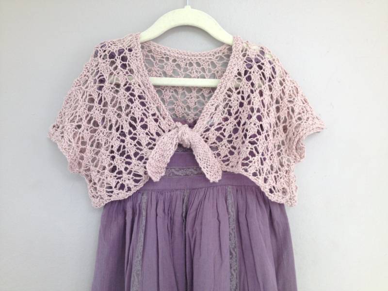 Mädchen Shrug - 4 5 6 Jahre Handgestrickte Sommer Strickjacke Leinen Baumwolle Mauve Ballerina Top Geschenk von lienra