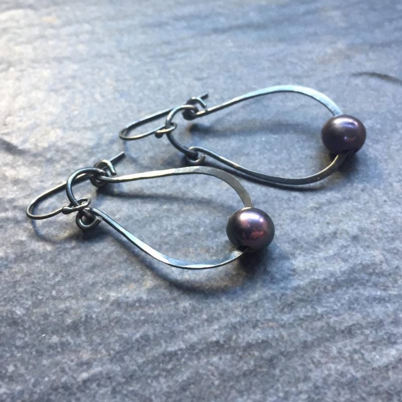 Boho Schwarze Perle Sterling Silber Ohrringe, Handgeschmiedete Draht Ohrringe - Kostenloser Versand von lifeboho