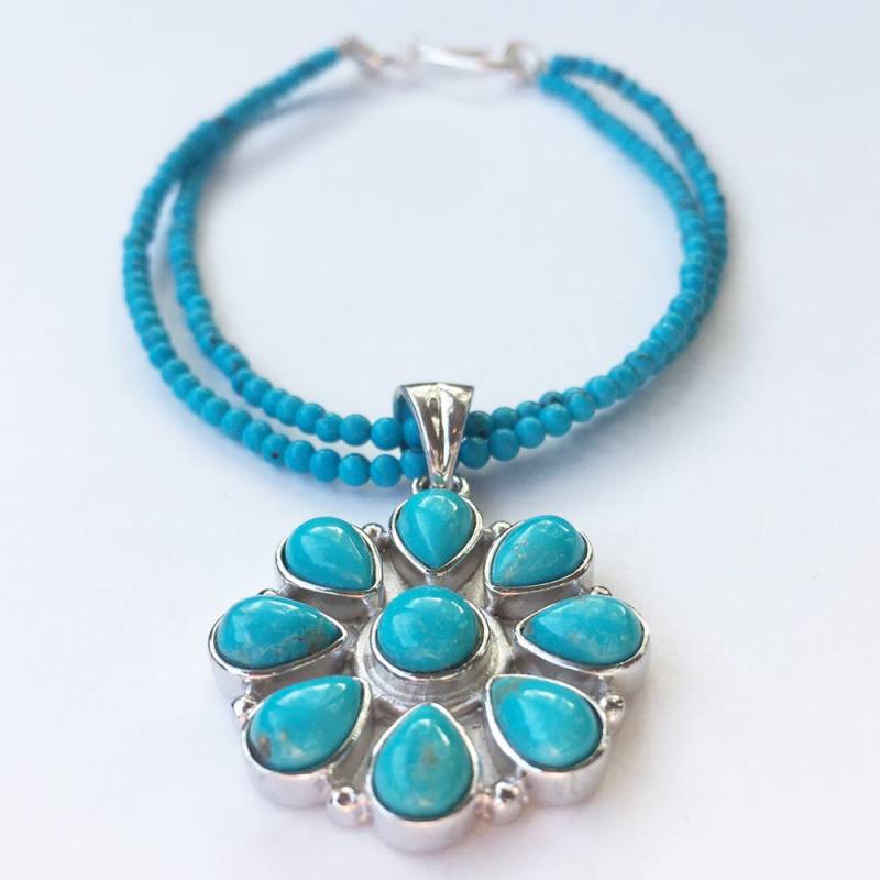 Concha-Sterling Silber-Türkis Doppelstrang-Armband, Türkis Anhänger Armband Sterling Silber Strang Versandkostenfrei von lifeboho