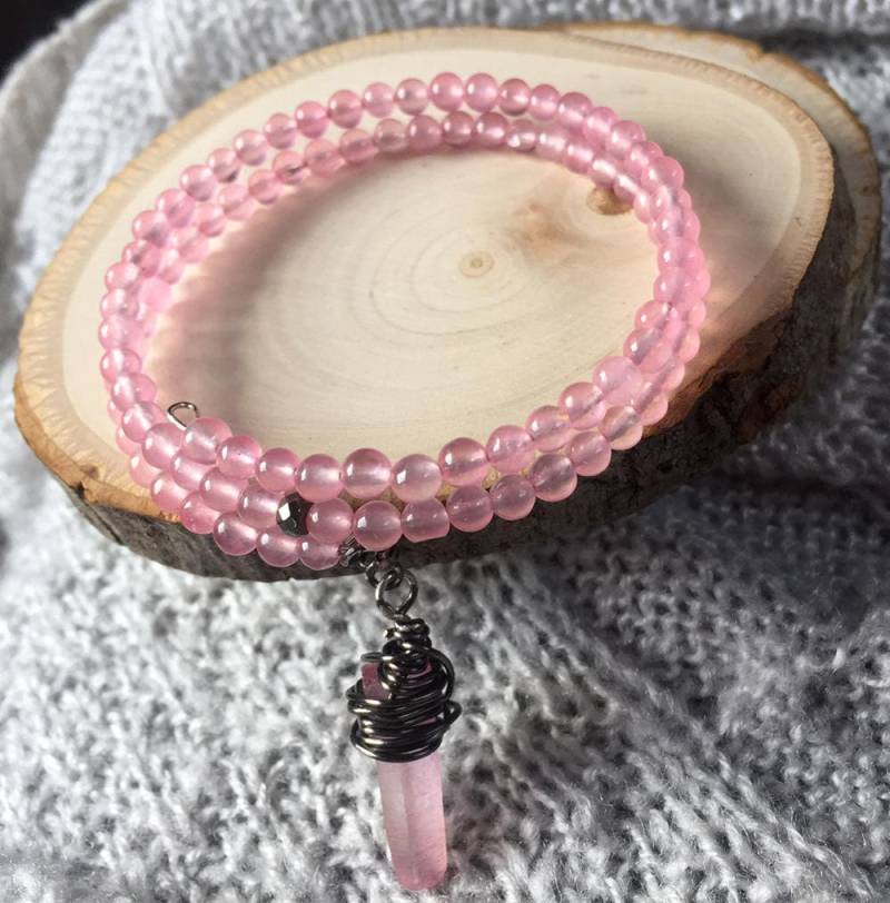 Doppel-Wrap-Rose Kristall-Quarzit-Draht Gewickelt Zauberstab Schleichend Perlenarmbänder, Rosa Pyrit-Armband Mit Kristall Draht Kostenloser Versand von lifeboho