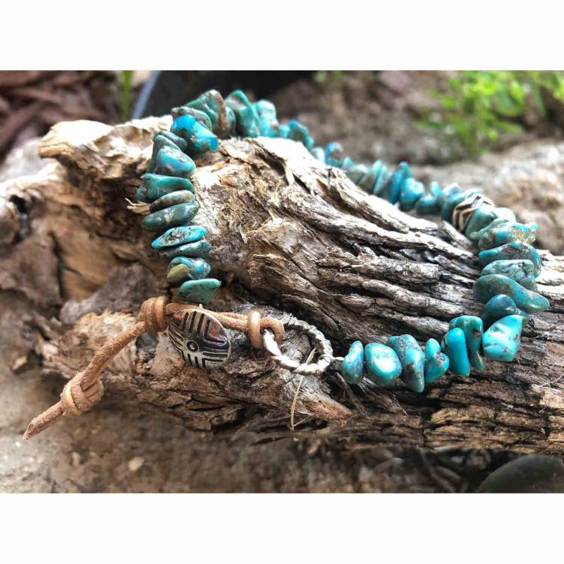 Leben Boho - Tan Leder Santa Fe Sterling Silber Türkis Knopf Armband, Perlen Button Kostenloser Versand von lifeboho