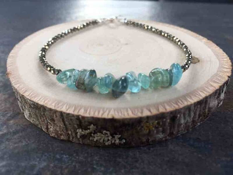 Lifeboho - Apatit-Nugget Und Mini Facettierten Pyrit Strang Armband Apatit Nugget Pyrit, Sterlingsilber, Kostenloser Versand von lifeboho