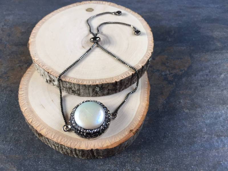 Verstellbare Weiße Süßwasser Perle Pflastern Seite Gebohrt Perlen Folie Kettenarmband, Mikro Diamant Cz Cubic Zirkonia Versandkostenfrei von lifeboho