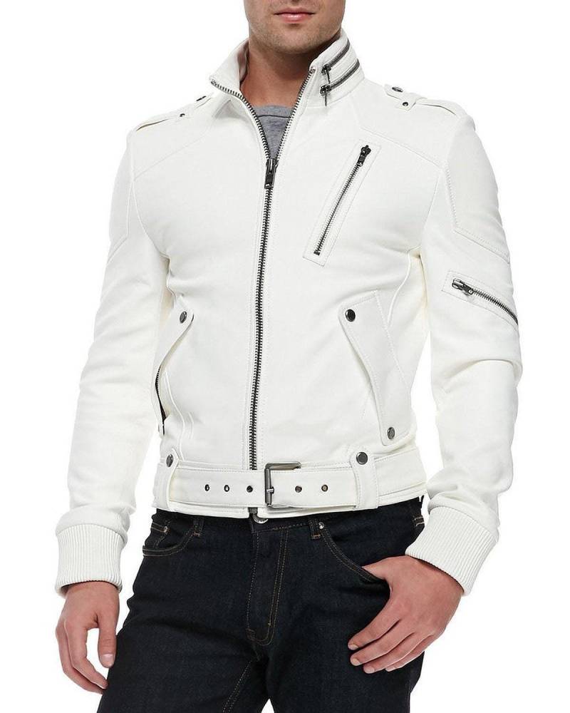 Neue Männer Echte Weiße Lammfell Lederjacke Biker Motorrad Ledermantel 23A Mmj23 von lifecraze