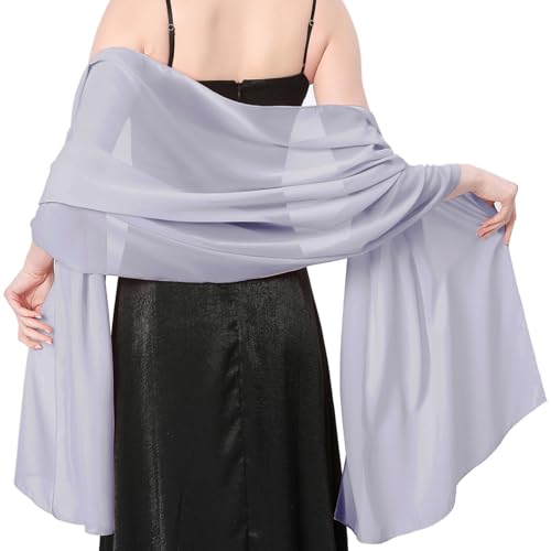 Stola Damen Halstuch Chiffon Sommer Schal Damen Festliche Stola für Abendkleid oder Brautkleid Hochzeit Scarf (Glitzergrau) von lifwimner