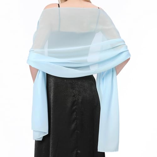 Stola Damen Halstuch Chiffon Sommer Schal Damen Festliche Stola für Abendkleid oder Brautkleid Hochzeit Scarf (Hellblau) von lifwimner
