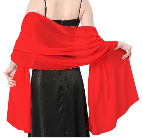 Stola Damen Halstuch Chiffon Sommer Schal Damen Festliche Stola für Abendkleid oder Brautkleid Hochzeit Scarf (Rot) von lifwimner