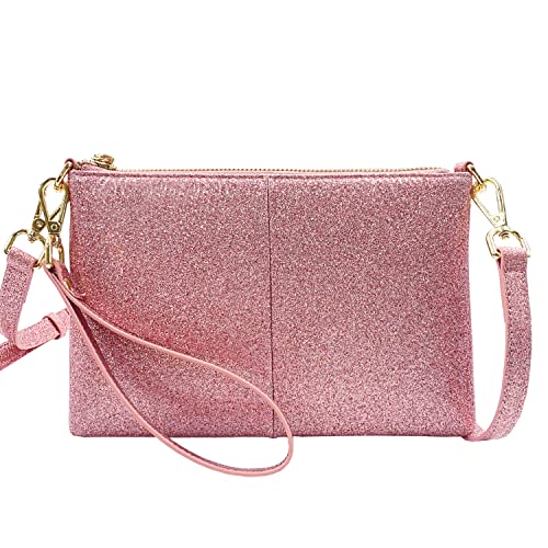 lifwimner Umhängetasche Damen Klein Handtasche Damen Leder Crossbody Schulter Wristlet Geldbörse Clutch Telefon Kreditkartenfächern mit Trageschlaufe(Glitzer Roségold) von lifwimner