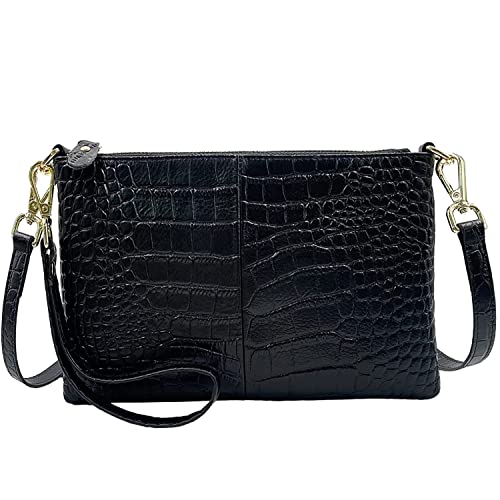 lifwimner Umhängetasche Damen Klein Handtasche Damen Leder Crossbody Schulter Wristlet Geldbörse Clutch Telefon Kreditkartenfächern mit Trageschlaufe(Krokodil Schwarz) von lifwimner