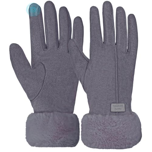 lifwimner Winterhandschuhe Damen Warm Touchscreen Winddicht mit Fleece Gefütterte Winter Handschuhe für Kaltes Wetter (Grau) von lifwimner