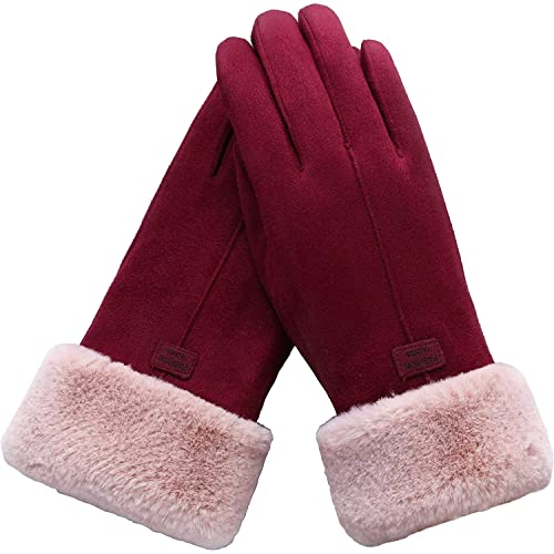 lifwimner Damen Winter Warm Touchscreen Handschuhe Winddicht mit Fleece Gefütterte Winter Handschuhe für Kaltes Wetter (Rot) von lifwimner