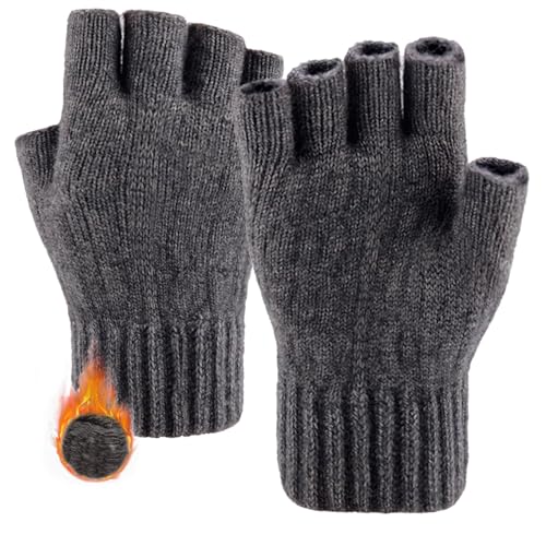 lifwimner Fingerlose Handschuhe Herren Damen Winter, Thermisch Strick Weich Flauschig Touchscreen Winterhandschuhe für Skifahren Radfahren(Dunkelgrau) von lifwimner