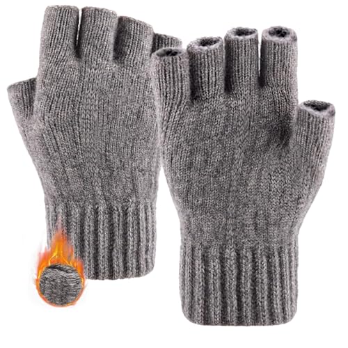 lifwimner Fingerlose Handschuhe Herren Damen Winter, Thermisch Strick Weich Flauschig Touchscreen Winterhandschuhe für Skifahren Radfahren(Hellgrau) von lifwimner