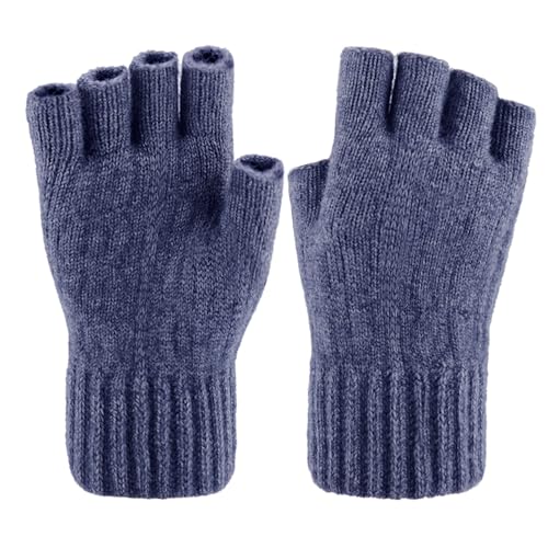 lifwimner Fingerlose Handschuhe,Thermisch Strick Weich Flauschig Touchscreen Winterhandschuhe für Skifahren Radfahren für Herren und Damen(Marine) von lifwimner