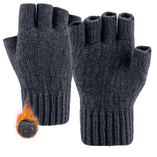 lifwimner Fingerlose Handschuhe Herren Damen Winter, Thermisch Strick Weich Flauschig Touchscreen Winterhandschuhe für Skifahren Radfahren(Schwarz) von lifwimner