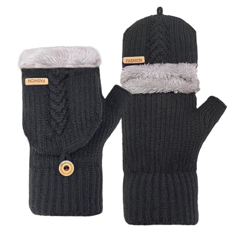 lifwimner Fingerlose Handschuhe Herren, Winter Touchscreen Handschuhe Thermo, Fleece Halbfinger Strickhandschuhe für Freizeit Sport Radfahren Eingabe (Dunkelgrau) von lifwimner