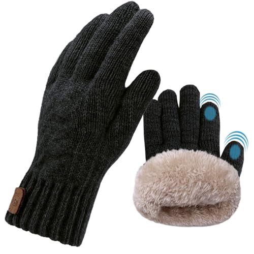 lifwimner Handschuhe Herren,Warme Winterhandschuhe Damen Fleece Strickhandschuhe Touchscreen Thermo für Outdoor Sport Laufen Freizeit reithandschuhe(Schwarz) von lifwimner