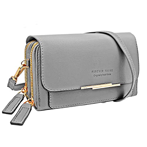 lifwimner Handy Umhängetasche,Damen Kleine Umhängetasche,Crossbody Schultertasche Reisepass Handytasche mit Vielen Kartenfach Geldbörse Portemonnaie(grau) von lifwimner