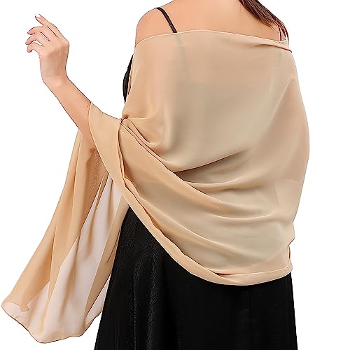 Stola Damen Halstuch Chiffon Sommer Schal Damen Festliche Stola für Abendkleid oder Brautkleid Hochzeit Scarf (Champagner) von lifwimner