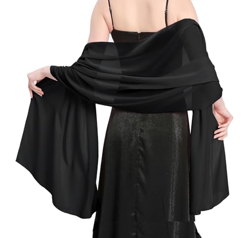 Stola Damen Halstuch Chiffon Sommer Schal Damen Festliche Stola für Abendkleid oder Brautkleid Hochzeit Scarf (Schwarz) von lifwimner