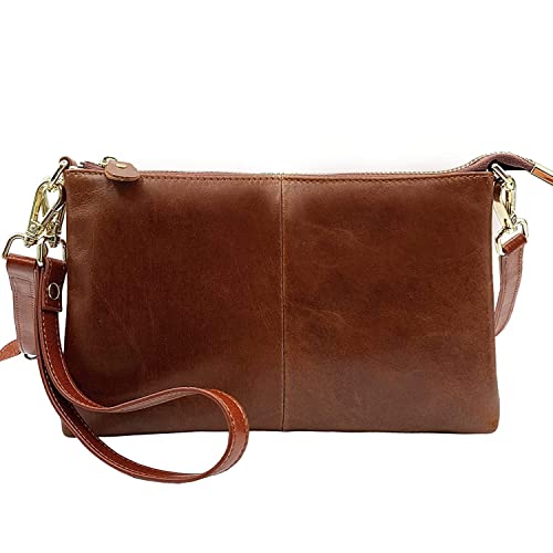 lifwimner Umhängetasche Damen Klein Handtasche Damen Leder Crossbody Schulter Wristlet Geldbörse Clutch Telefon Kreditkartenfächern mit Trageschlaufe(Öl-Wachs Braun) von lifwimner