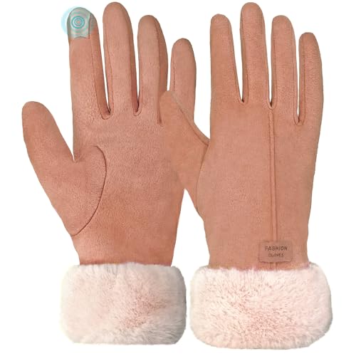 lifwimner Winterhandschuhe Damen Warm Touchscreen Winddicht mit Fleece Gefütterte Winter Handschuhe für Kaltes Wetter(Camel) von lifwimner