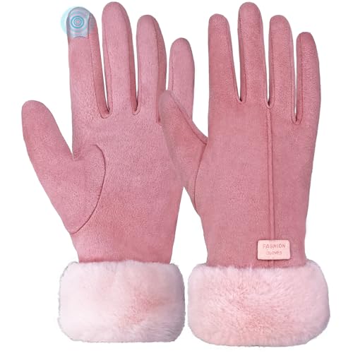 lifwimner Winterhandschuhe Damen Warm Touchscreen Winddicht mit Fleece Gefütterte Winter Handschuhe für Kaltes Wetter (Rosa) von lifwimner