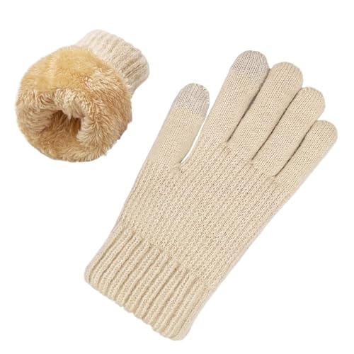 lifwimner Winterhandschuhe Damen mit Fleecefutter, Touchscreen Warme Strickhandschuhe Thermo Winter Handschuhe für Outdoor Sport Laufen Radfahren(Beige) von lifwimner