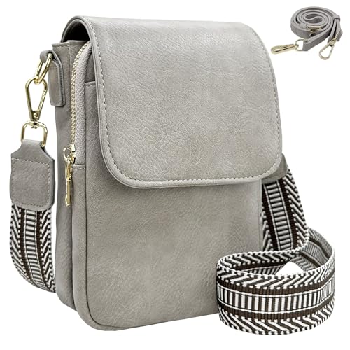 lifwimner handytasche zum umhängen, handy umhängetasche damen klein,handytasche mit geldbörse zum umhängen mit zwei Riemen(Grau) von lifwimner