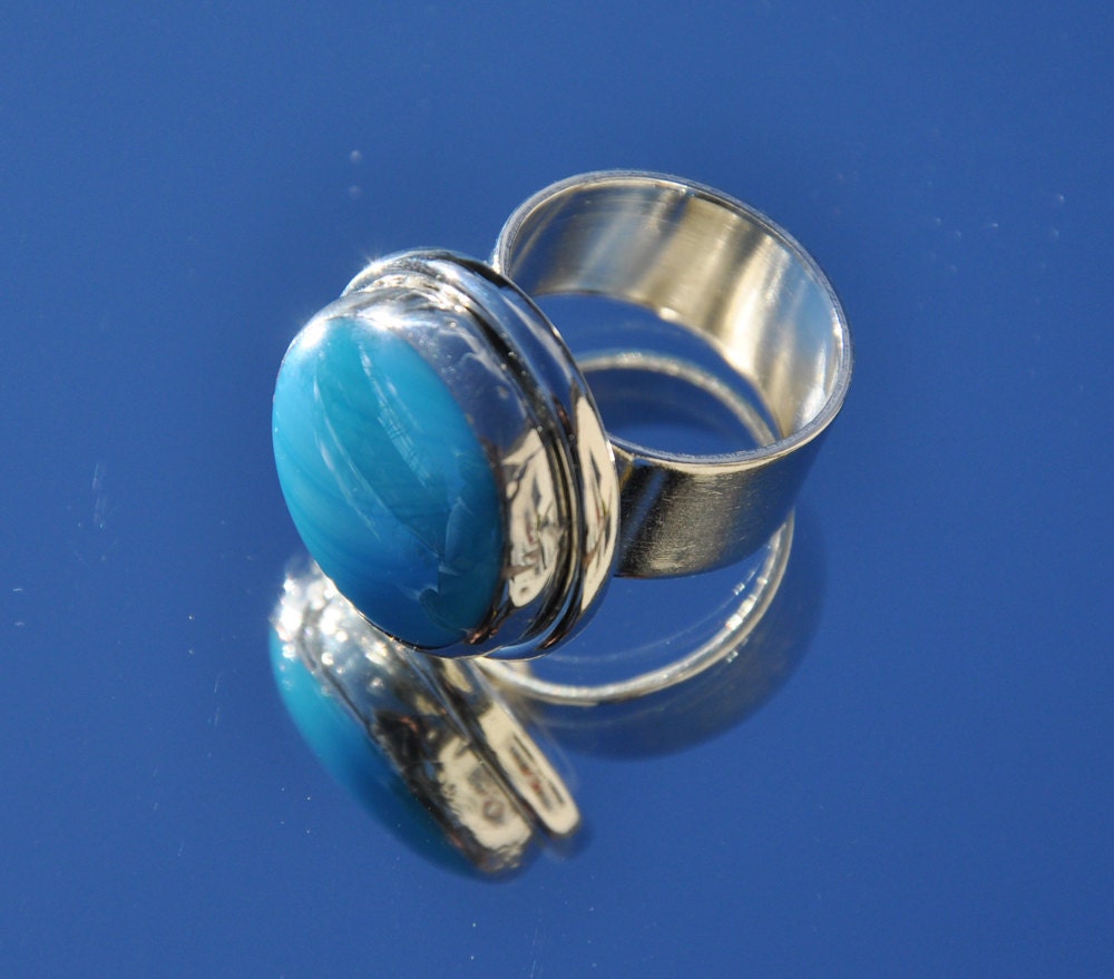 Türkis Blauer Glas Silber Ring von lightcurves