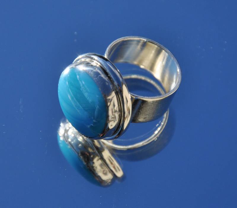 Türkis Blauer Glas Silber Ring von lightcurves