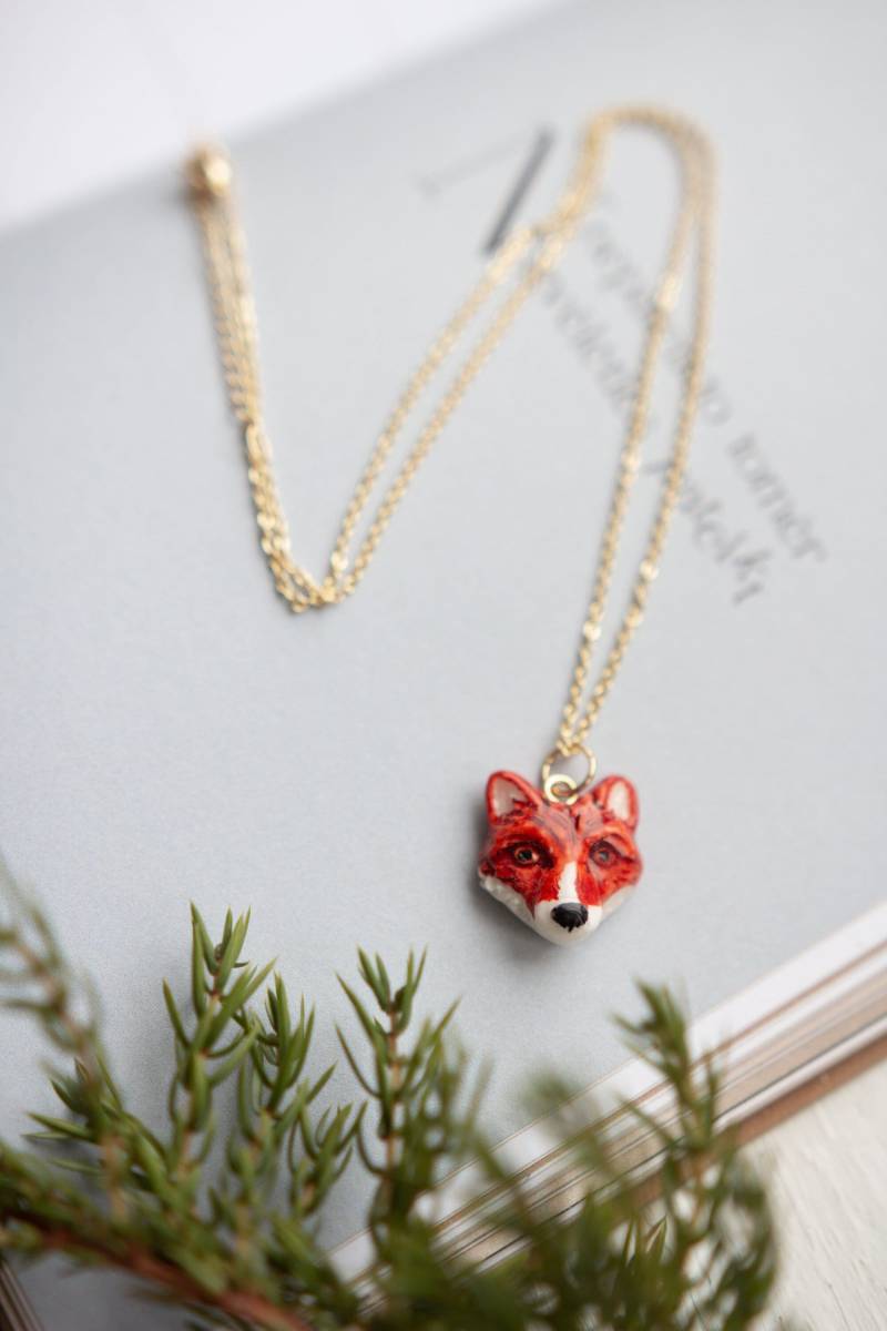 Fuchs Anhänger Halskette - Polymer Clay Tier Schmuck, Gold Oder Silber Kette, Niedlicher Geschenk Für Mädchen, Teenager, Tierliebhaber, Wald Zubehör von liiberdesign
