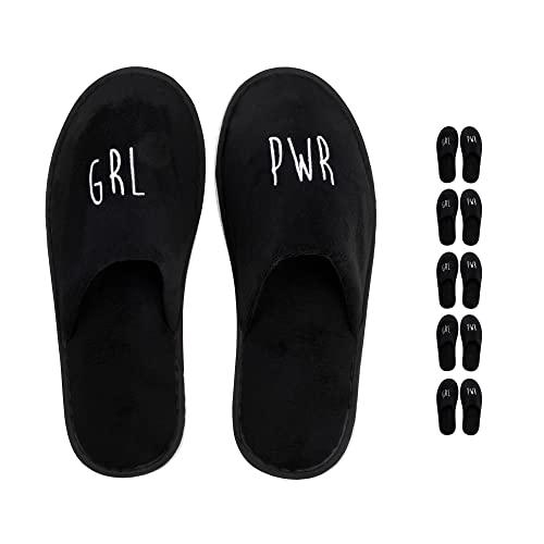 likalla Set: Wellness-Slipper geschlossen mit weißer GRL PWR Bestickung in schwarz, 5 Paar im Set von likalla