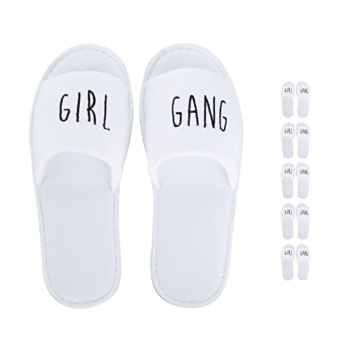 likalla Set: Wellness-Slipper offen mit schwarzer Girl Gang Bestickung in weiß, 5er Set von likalla