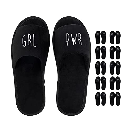 likalla Set: Wellness-Slipper offen mit weißer GRL PWR Bestickung in schwarz, 10 Paar im Set von likalla