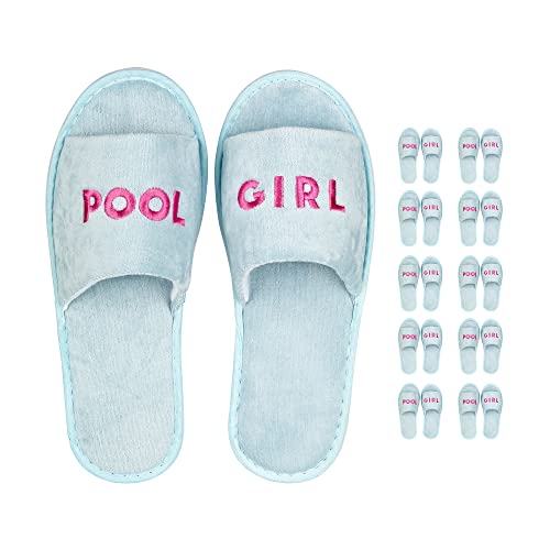 likalla Set: Wellness-Slipper offen mit pinker POOL GIRL Bestickung in hellblau, 10er Set von likalla