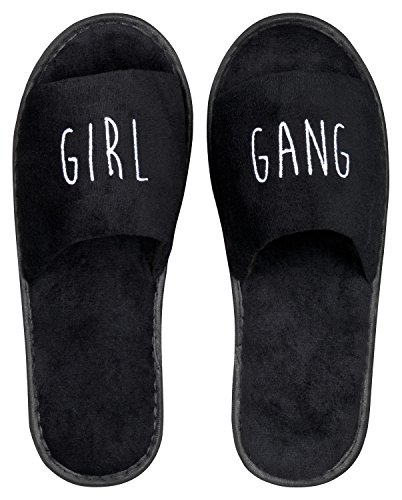 likalla Wellness-Slipper offen mit weißer Girl Gang Bestickung in schwarz, 1 Paar von likalla