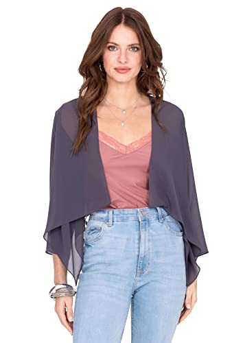 likemary Bolero Damen festlich - Bolerojäcken für Abendkleid - Eleganter durchsichtiger Cardigan - Überwurf für tagsüber & Abendveranstaltungen Grau 42 (UK 16) von likemary