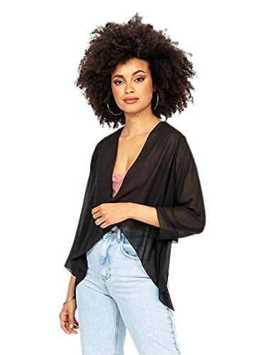 likemary Damen Bolero Schulterjäckchen aus Chiffon - Durchscheinend - ¾ Kurzarm - Vielseitig kombinierbare Jacke - Passt zu Abendkleid, Alltagskleidung als hauchdünne jacke Schwarz 38 (UK 12) von likemary