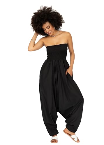 likemary Maxi Haremshose Damen - Jumpsuit Damen Sommer - Einteiler aus Baumwolle - Harem Jumpsuit Hose + Oberteil 2-in-1 - Sommer Jumpsuits für Damen - Sommer Overall Damen - Schwarz von likemary