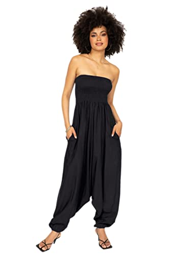likemary Haremshose für Damen im SEIDEN-LOOK - 2-in-1 Jumpsuit: Pumphose, optional als Overall zu tragen - elegantes Design, locker geschnitten - Schwarz von likemary