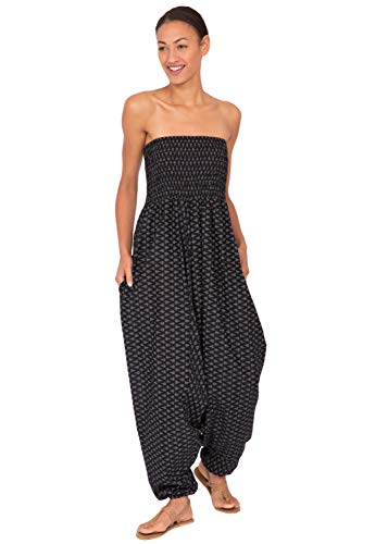 likemary Jumpsuit Damen Sommer – vielseitig tragbarer Einteiler aus Baumwolle – Haremshose mit fließendem Bein, elastischen Bündchen an Taille und Knöchel und Taschen - Schwarz Fleures von likemary