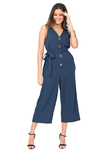 likemary Damen Jumpsuit für Sommer & Winter, ärmellos - lockerer & sexy Frauen Overall Einteiler mit Knopffront Blau XL von likemary