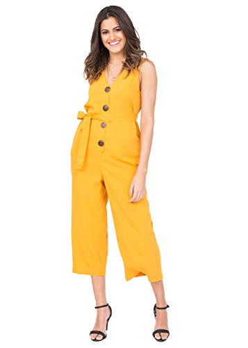 likemary Damen Jumpsuit für Sommer & Winter, ärmellos - lockerer & sexy Frauen Overall Einteiler mit Knopffront Yellow L von likemary