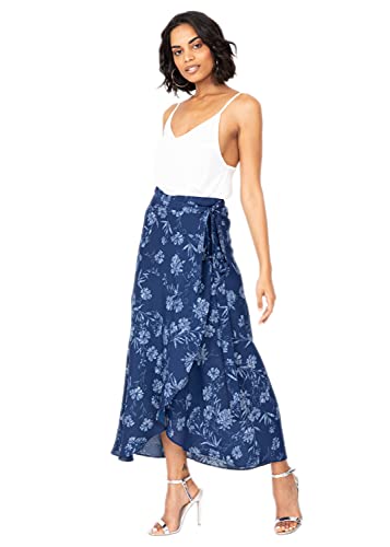 likemary Damen Maxi-Wickelrock - Langer Maxirock mit Blumenmuster - Leger & bequem - Hoher Verstellbarer Taillen-Bund - Ideales Kleid für Winter & Sommer, Strand, Urlaub & Party - Floral Blau M-L von likemary