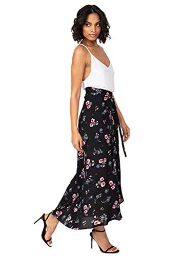 likemary Damen Maxi-Wickelrock - Langer Maxirock mit Blumenmuster - Leger & bequem - Hoher Verstellbarer Taillen-Bund - Ideales Kleid für Winter & Sommer, Urlaub & Party - Vielseitig kombinierbar ML von likemary