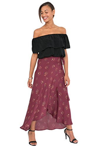 likemary Damen Maxi-Wickelrock - Langer Maxirock mit Blumenmuster - Leger & bequem - Hoher Verstellbarer Taillen-Bund - Ideales Kleid für Winter & Sommer, Urlaub & Party - Vielseitig kombinierbar SM von likemary