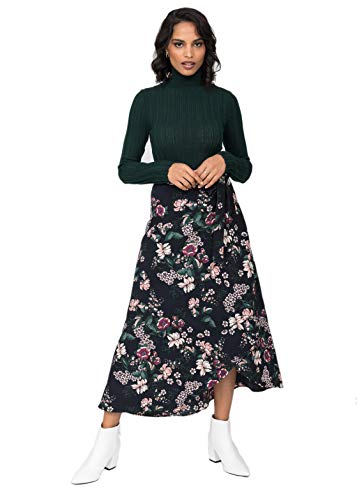 likemary Damen Maxi-Wickelrock - Langer Maxirock mit Blumenmuster - Leger & bequem - Hoher Verstellbarer Taillen-Bund - Ideales Kleid für Winter & Sommer, Urlaub & Party - Floral Mitternacht XL von likemary
