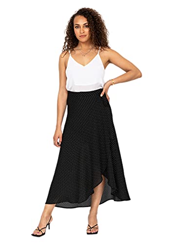 likemary Damen Maxi-Wickelrock - Langer Maxirock mit Blumenmuster - Leger & bequem - Hoher verstellbarer Taillen-Bund - Ideales Kleid für Winter & Sommer, Urlaub & Party - Polka Punktmuster Schwarz SM von likemary