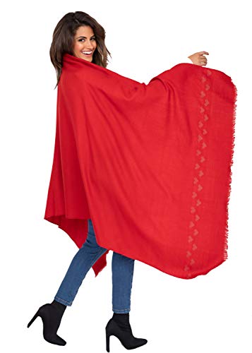 likemary Damen Schal Schultertuch aus 100% Merino Wolle - Poncho Stola XXL Tuch & Umschlagtuch - für Frauen - Hertzmotiv Rot von likemary